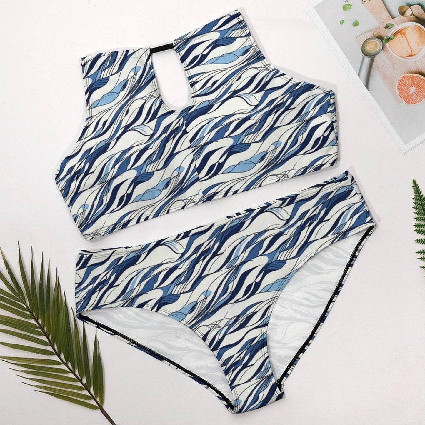 Plus Size Ocean Lines Two-piece Swimsuit - DeRose Seasonal