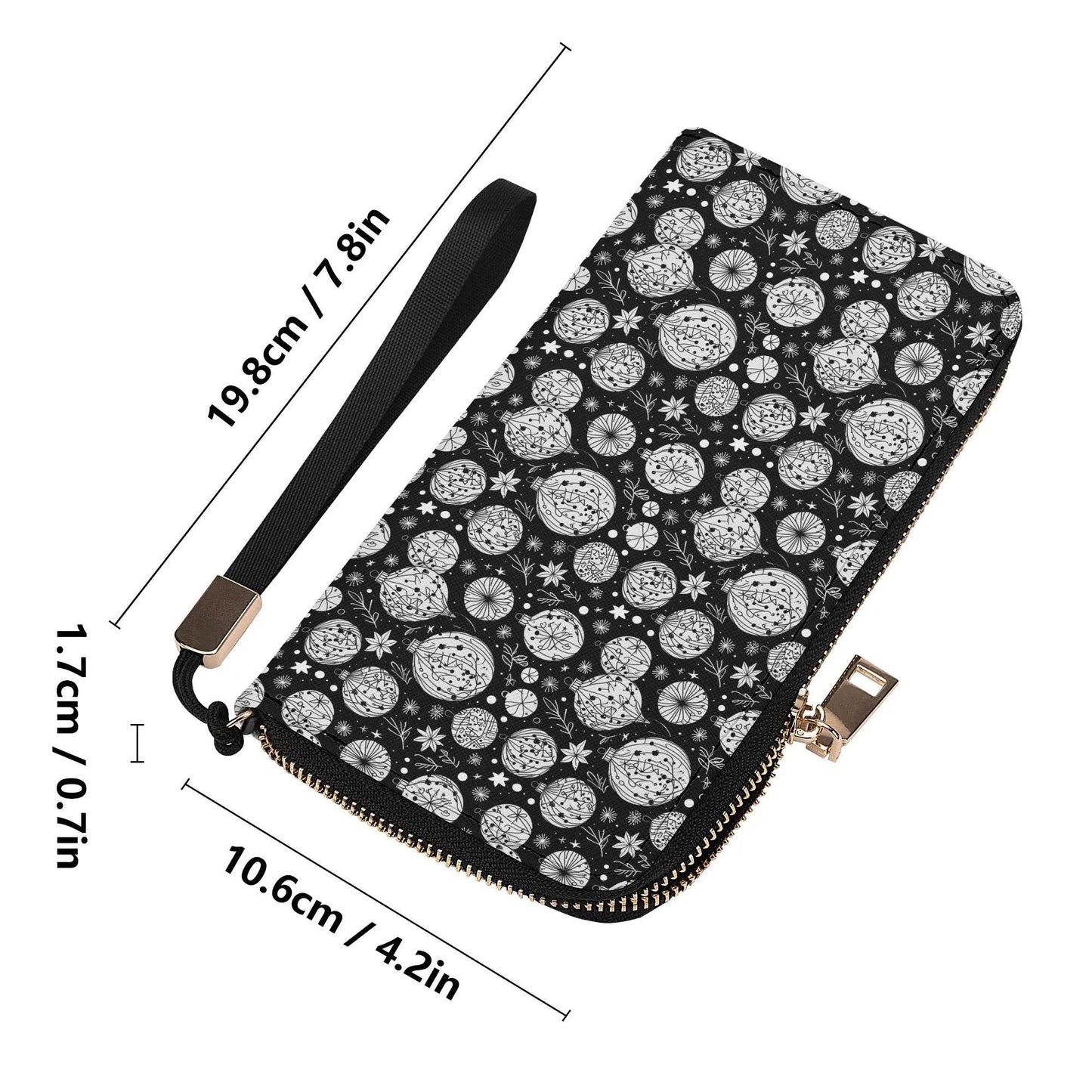 Black and White Ornament Women's Leather Zipper Wristlet Wallet - DeRose Seasonal