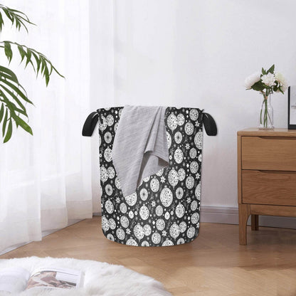 Black and White Ornament Polyester Laundry and Blanket Basket - DeRose Seasonal