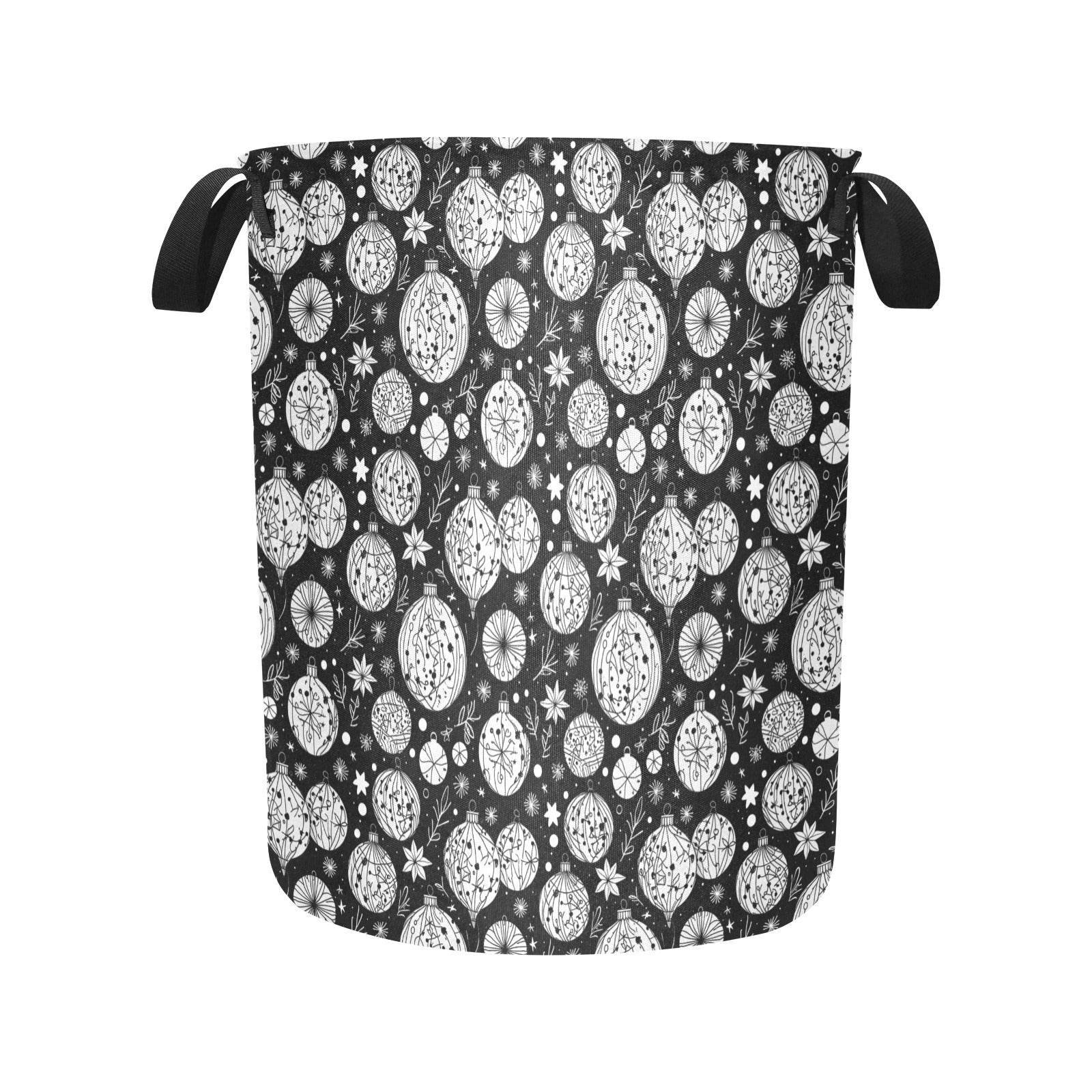Black and White Ornament Polyester Laundry and Blanket Basket - DeRose Seasonal