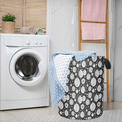 Black and White Ornament Polyester Laundry and Blanket Basket - DeRose Seasonal