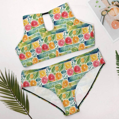 Plus Size Watercolor Fruit Two-piece Swimsuit - DeRose Seasonal