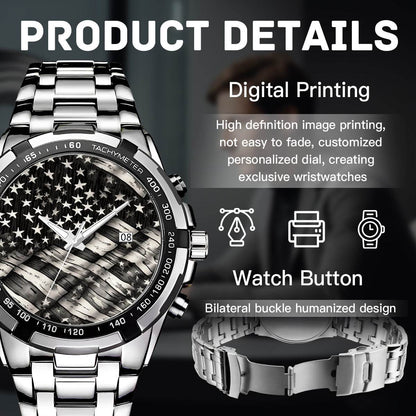 Battered American Flag Silver Watch - DeRose Seasonal