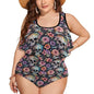 Plus Size Pastel Floral and Skulls Two-piece Swimsuit - DeRose Seasonal