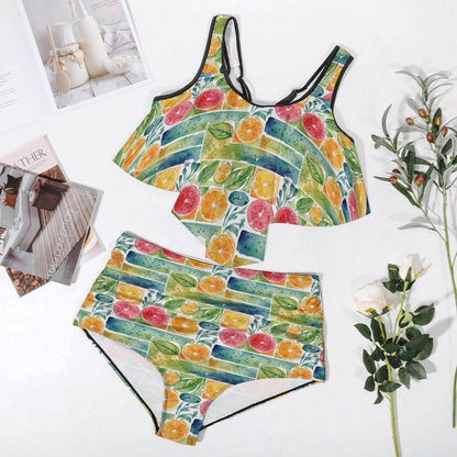 Plus Size Watercolor Fruit Two-piece Swimsuit - DeRose Seasonal