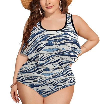 Plus Size Women's Ocean Lines Two-piece Swimsuit - DeRose Seasonal