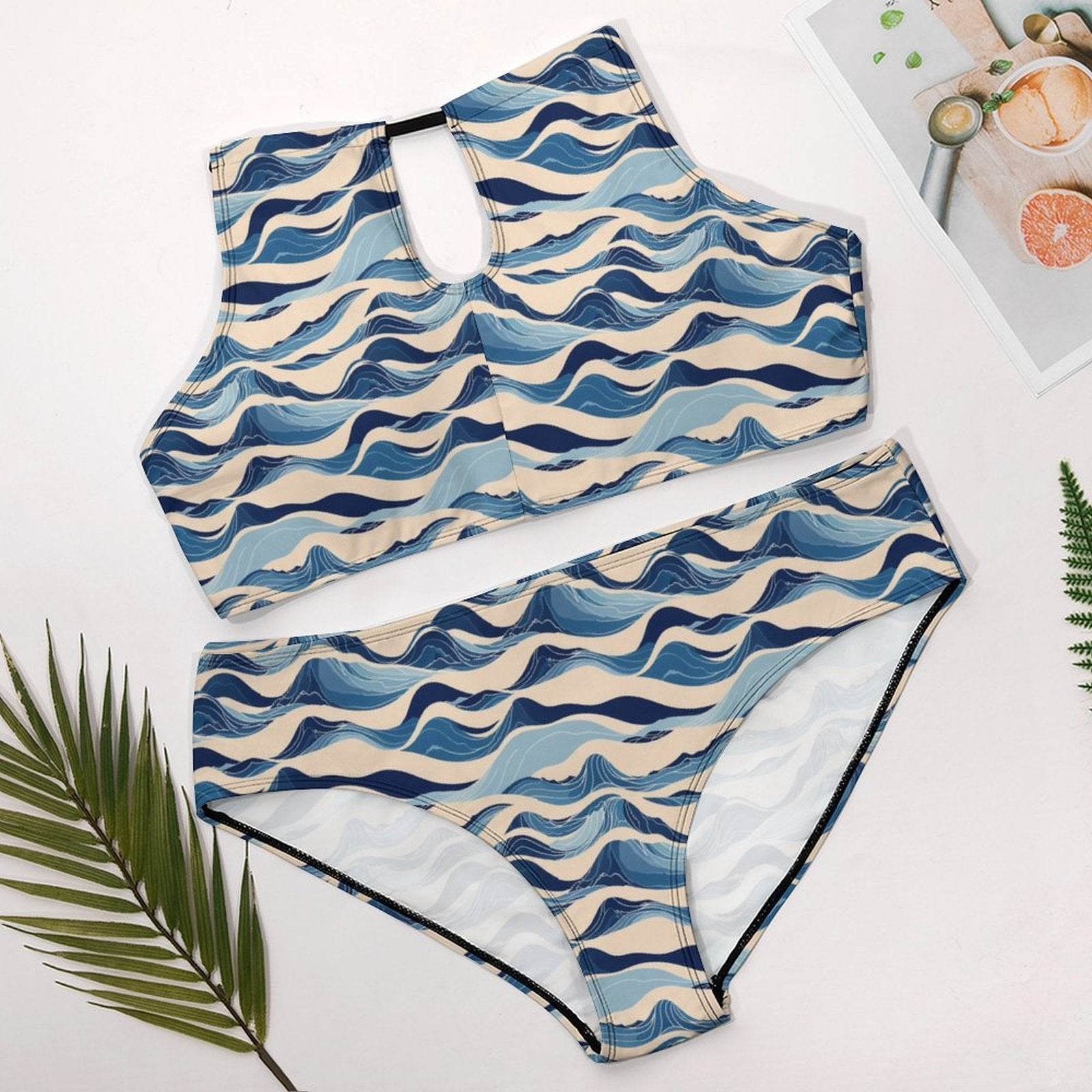 Plus Size Blue Waves Two-piece Swimsuit - DeRose Seasonal