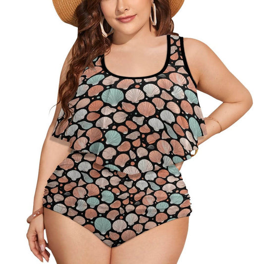 Plus Size Women's Big Shells and Stars Two-piece Swimsuit - DeRose Seasonal