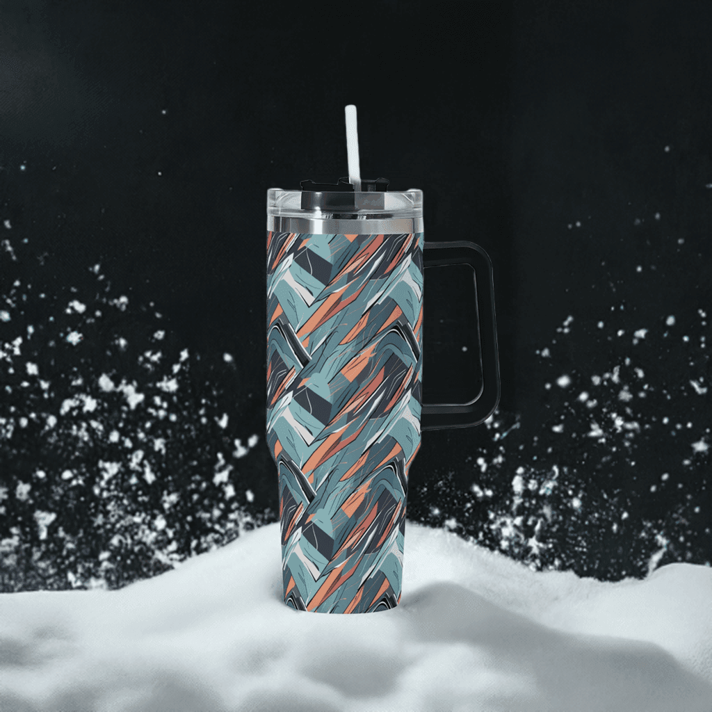 Abstract Breeze 40oz Stainless Steel Tumbler Gift With Black Handle and Straw - DeRose Seasonal
