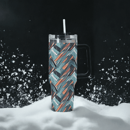 Abstract Breeze 40oz Stainless Steel Tumbler Gift With Black Handle and Straw - DeRose Seasonal