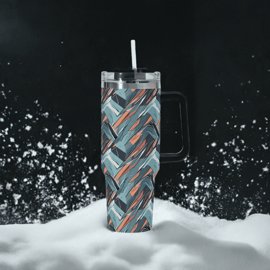 Abstract Breeze 40oz Stainless Steel Tumbler Gift With Black Handle and Straw - DeRose Seasonal