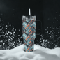 Abstract Breeze 40oz Stainless Steel Tumbler Gift With Black Handle and Straw - DeRose Seasonal