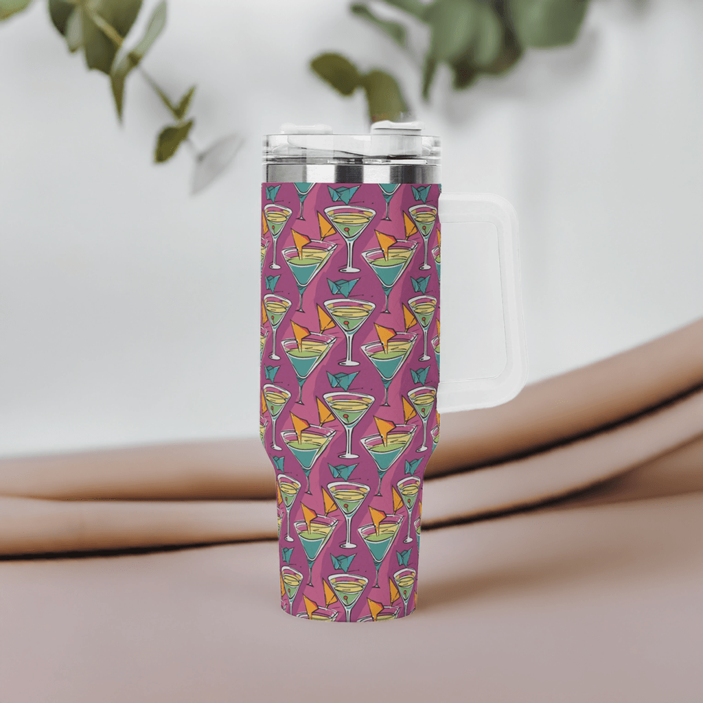 Artini Martini 40oz Stainless Steel Tumbler Gift With White Handle and Straw - DeRose Seasonal