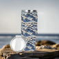 Abstract Waves 40oz Stainless Steel Tumbler Gift With White Handle and Straw - DeRose Seasonal