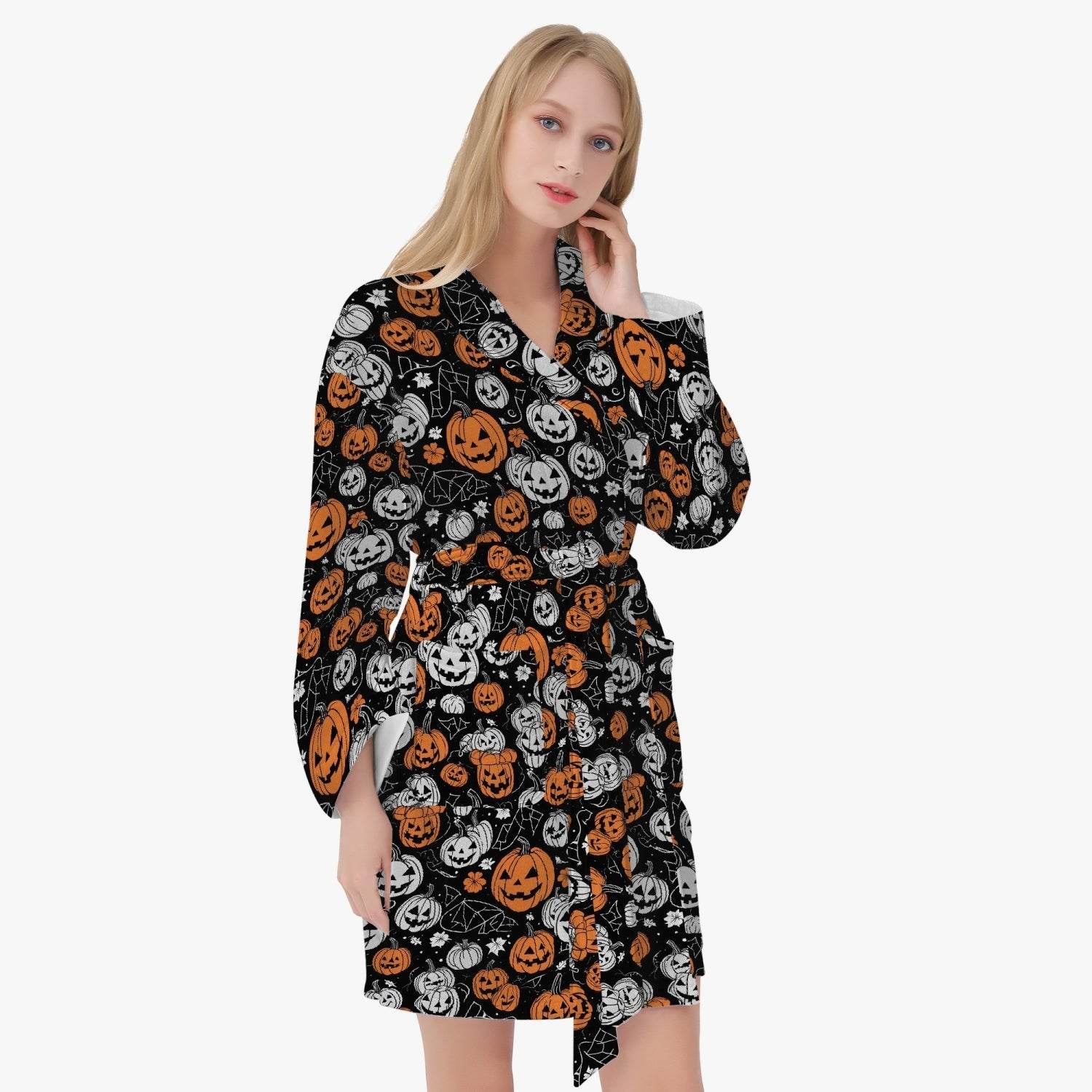Jack-O-Lanterns Women's Loose-fitting Bathrobe - DeRose Seasonal