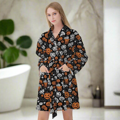 Jack-O-Lanterns Women's Loose-fitting Bathrobe - DeRose Seasonal