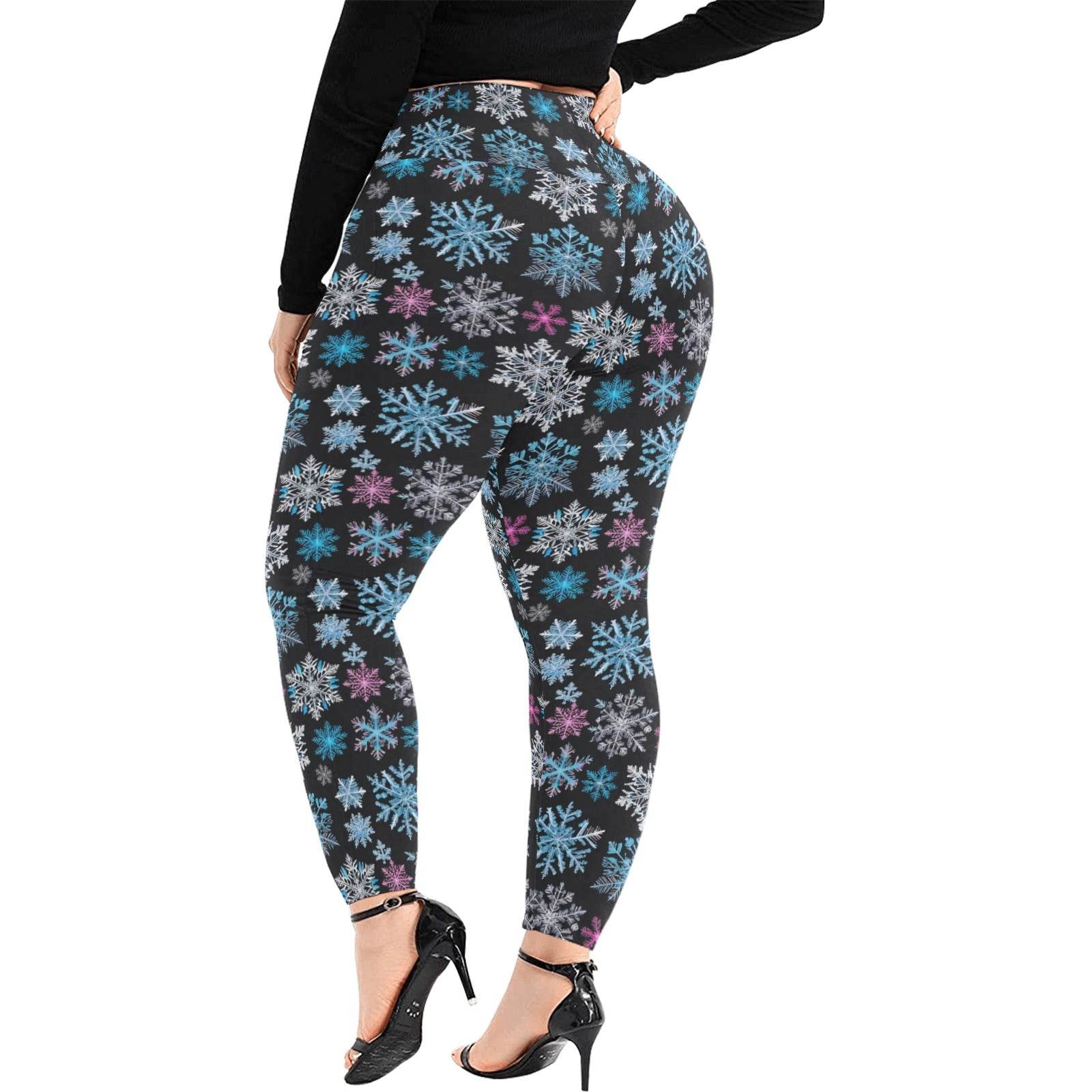 party Snowflake Women's Plus Size High Waited Leggings Women's High Waist Leggings(Plus Size)(ModelL45) - DeRose Seasonal