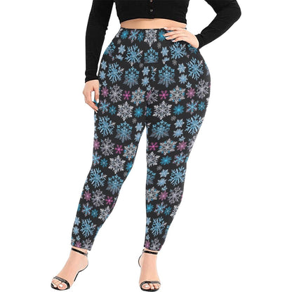 party Snowflake Women's Plus Size High Waited Leggings Women's High Waist Leggings(Plus Size)(ModelL45) - DeRose Seasonal