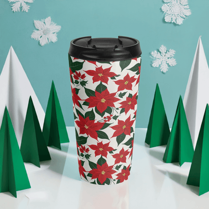 Stainless Steel Poinsettia Floral Travel Mug - DeRose Seasonal
